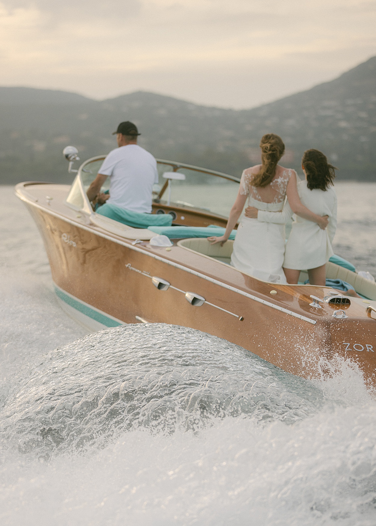 Riva Boat - St Tropez Wedding. Rime Arodaky and Emilia Wickstead.